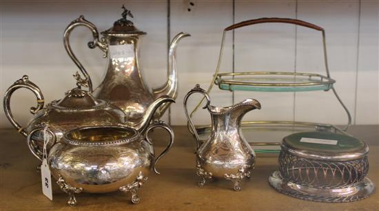 Victorian 4 piece plated teaset, coaster, cake stand